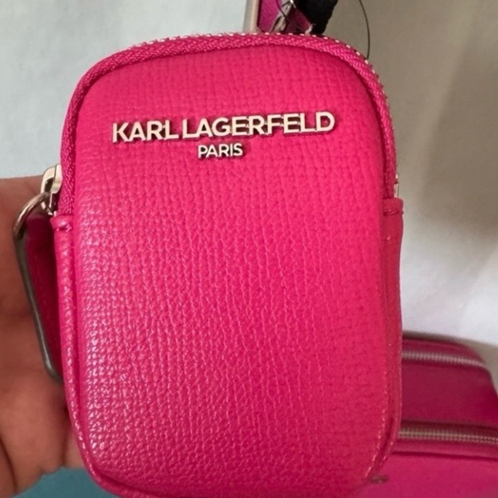 NWT Karl Lagerfeld Pink Crossbody Bag and pouch and dust bag - Picture 3 of 6